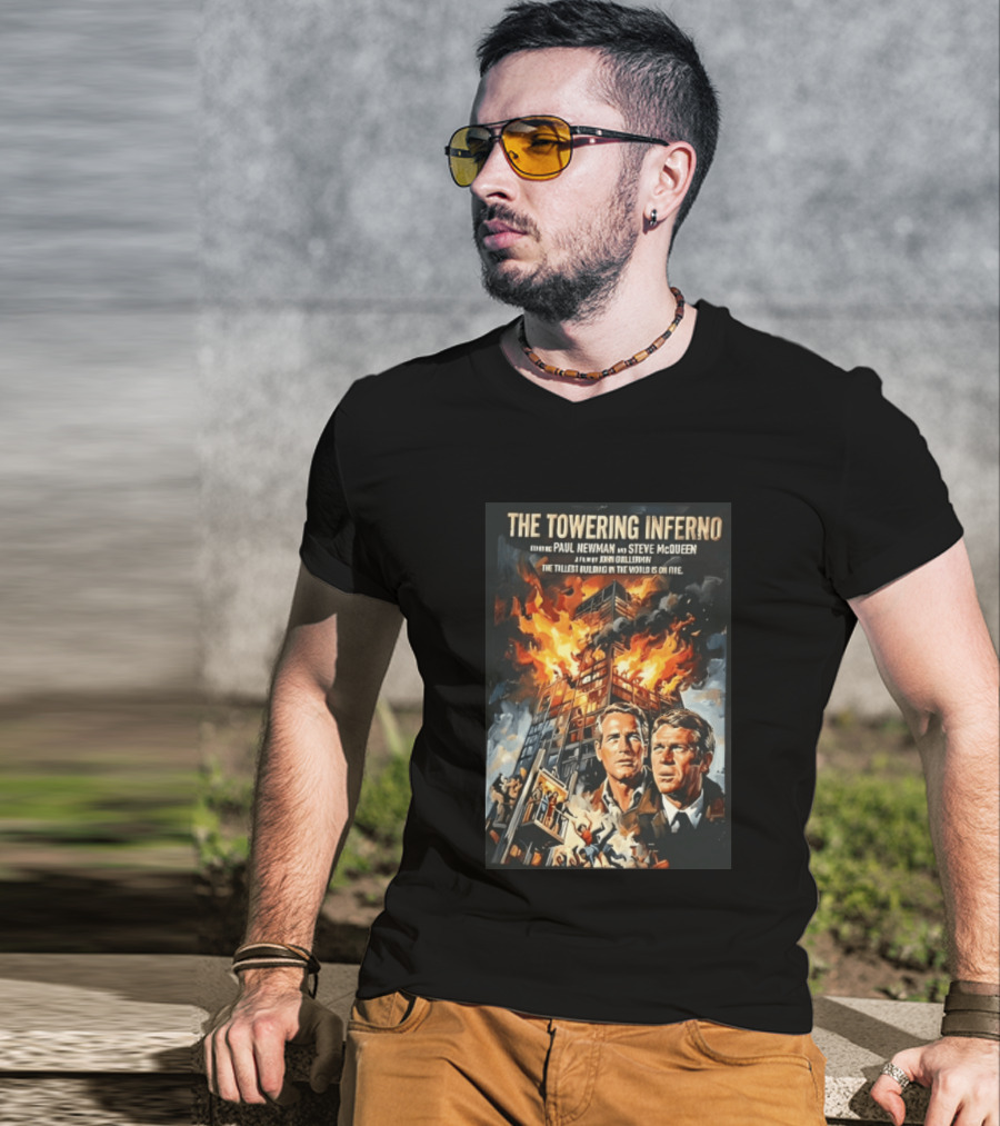 The Towering Inferno Paul Newman Steve McQueen Skyscraper Fire T-Shirt