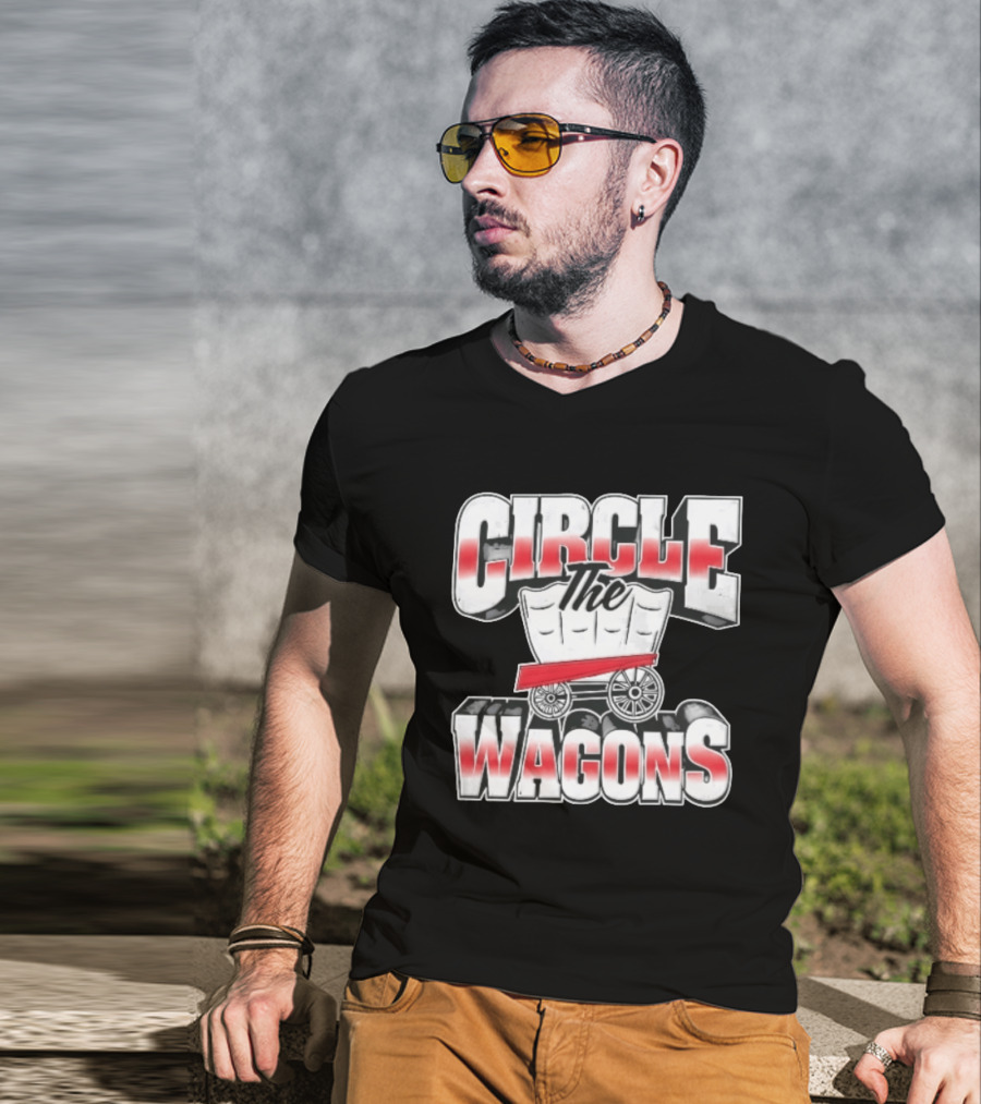 Circle The Wagons Pioneer Covered Wagon Red White 3D T-Shirt