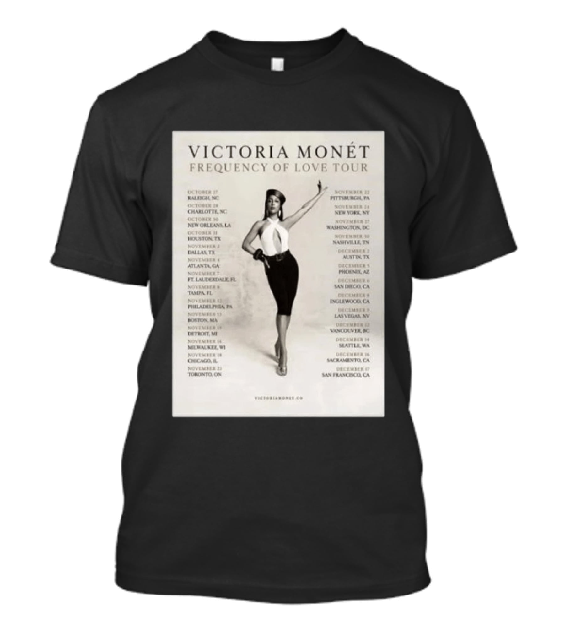 Victoria Monét Frequency Of Love Tour 2026 North America Dates Raleigh Charlotte New Orleans Houston Los Angeles Sacramento T-Shirt