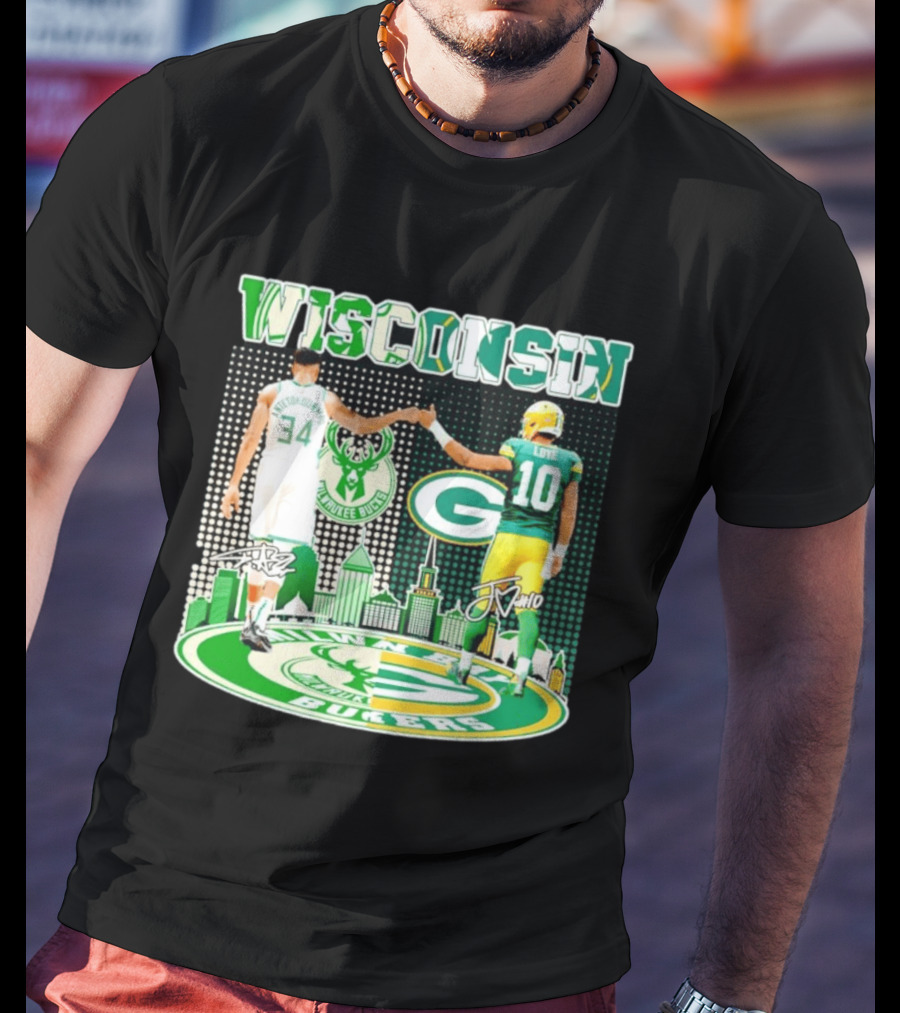 Wisconsin Milwaukee Bucks Giannis Antetokounmpo Green Bay Packers Jordan Love T-Shirt