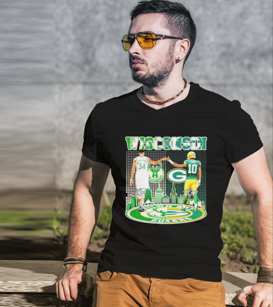 Wisconsin Milwaukee Bucks Giannis Antetokounmpo Green Bay Packers Jordan Love T-Shirt