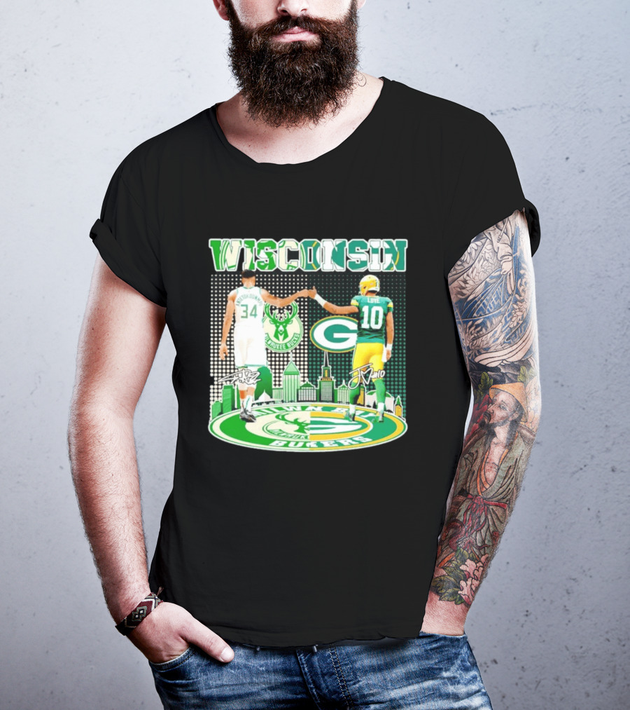 Wisconsin Milwaukee Bucks Giannis Antetokounmpo Green Bay Packers Jordan Love T-Shirt