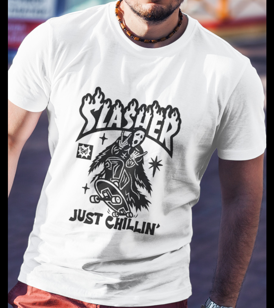 Slasher Just Chillin' Ghostface Skateboard Scream Horror T-Shirt