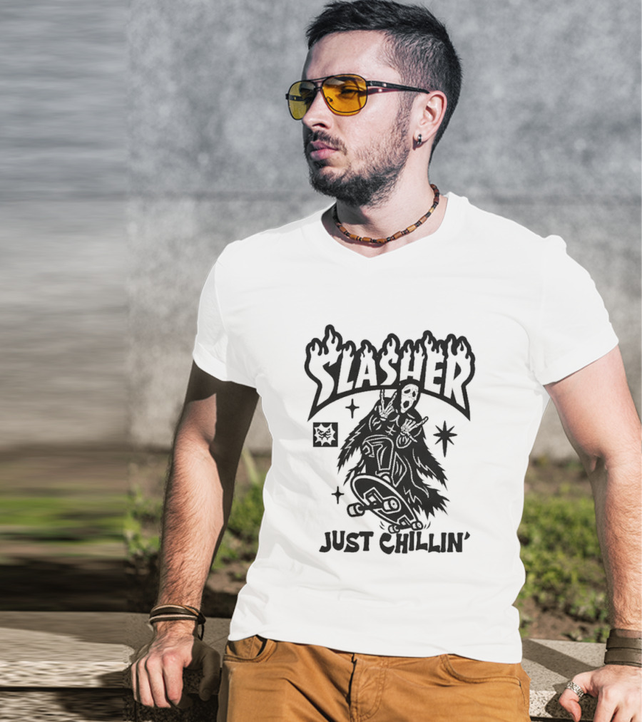 Slasher Just Chillin' Ghostface Skateboard Scream Horror T-Shirt