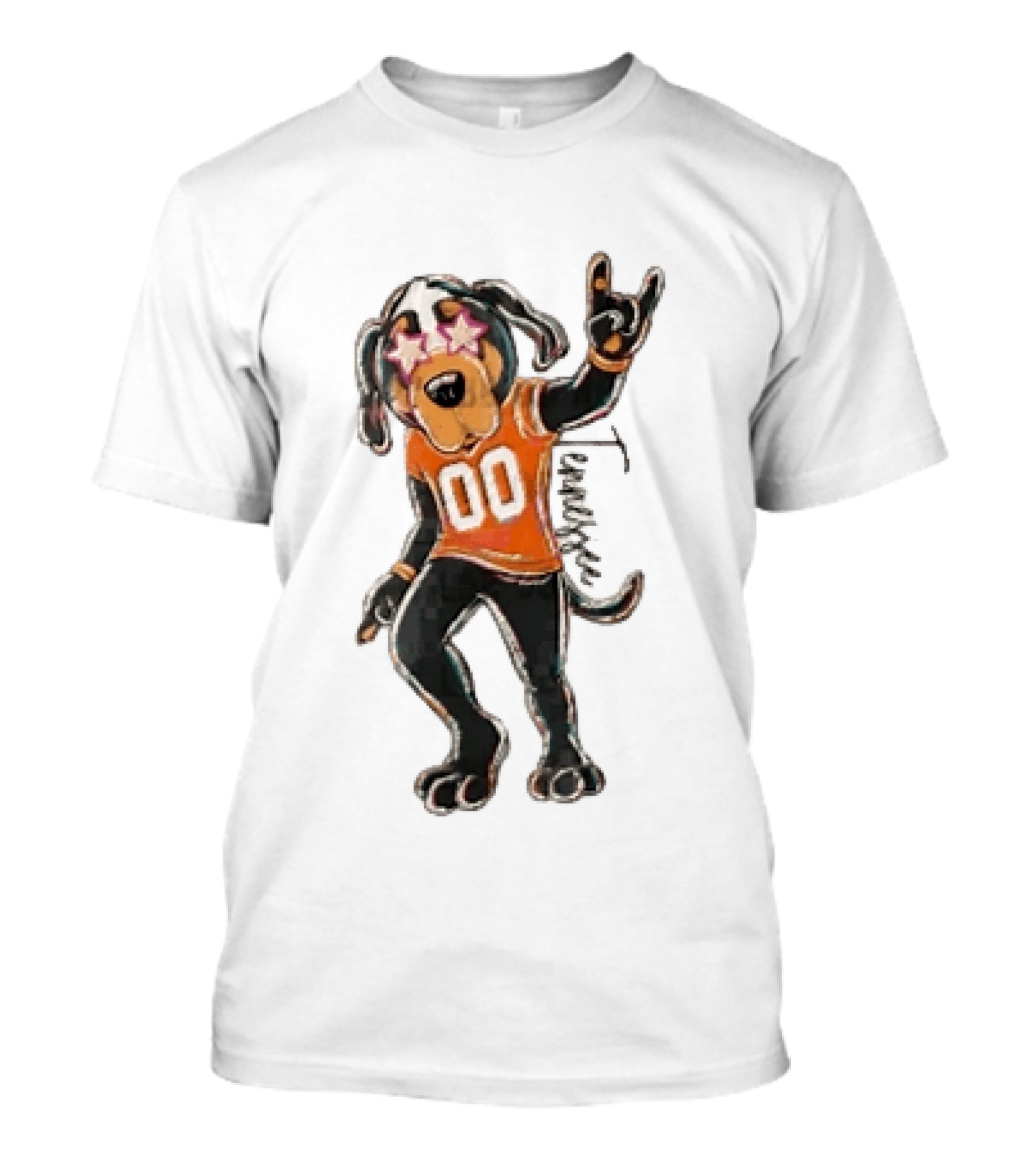 Tennessee Volunteers Cartoon Coonhound 00 Jersey Star Glasses Orange T-Shirt