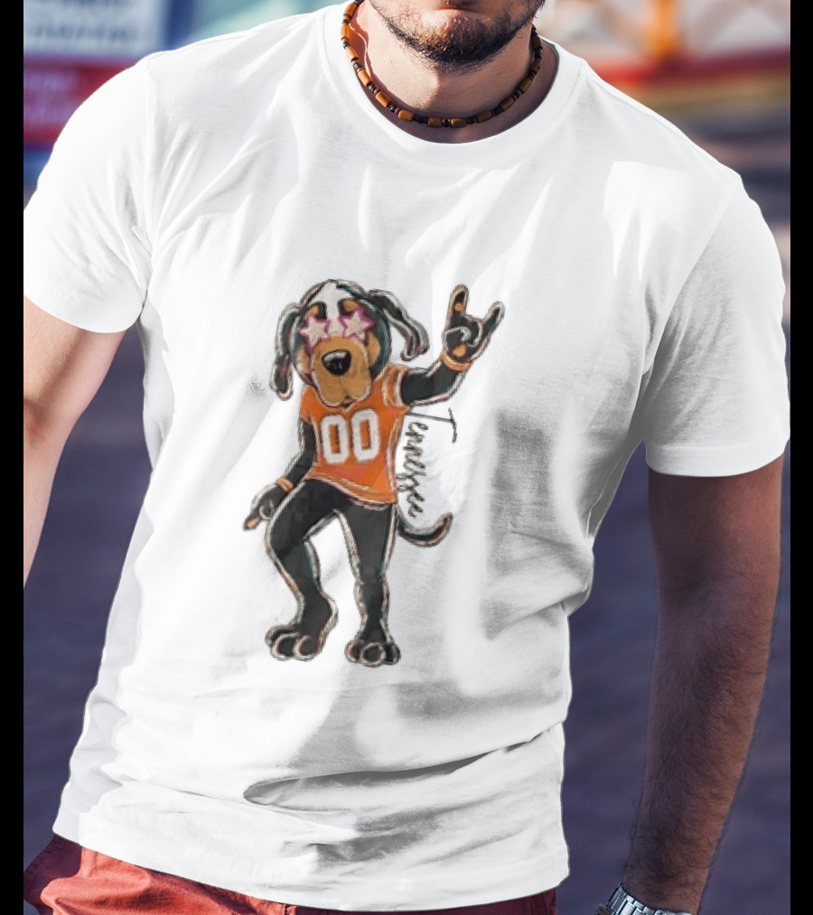 Tennessee Volunteers Cartoon Coonhound 00 Jersey Star Glasses Orange T-Shirt