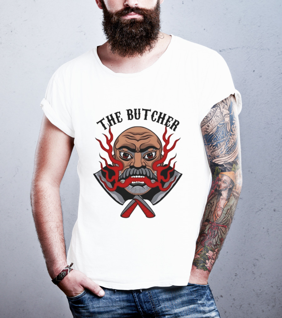 The Butcher AEW Professional Wrestling Skull Flames Axes T-Shirt