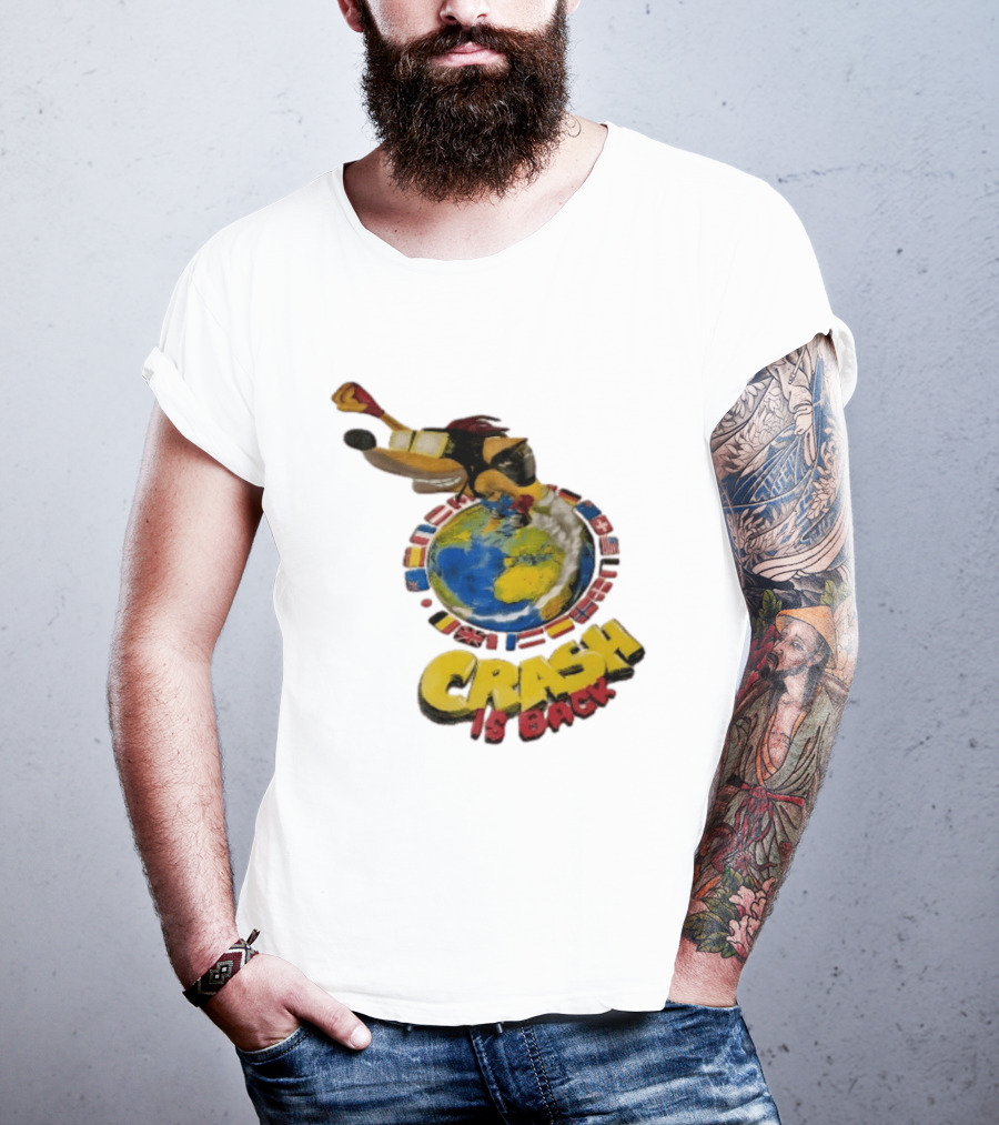 Crash Is Back Jetpack Adventure World Flags Globe Cartoon T-Shirt
