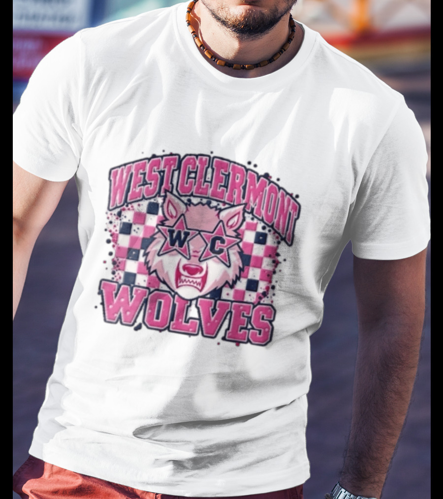 West Clermont Wolves WC Pink Star Sunglasses Checkered T-Shirt