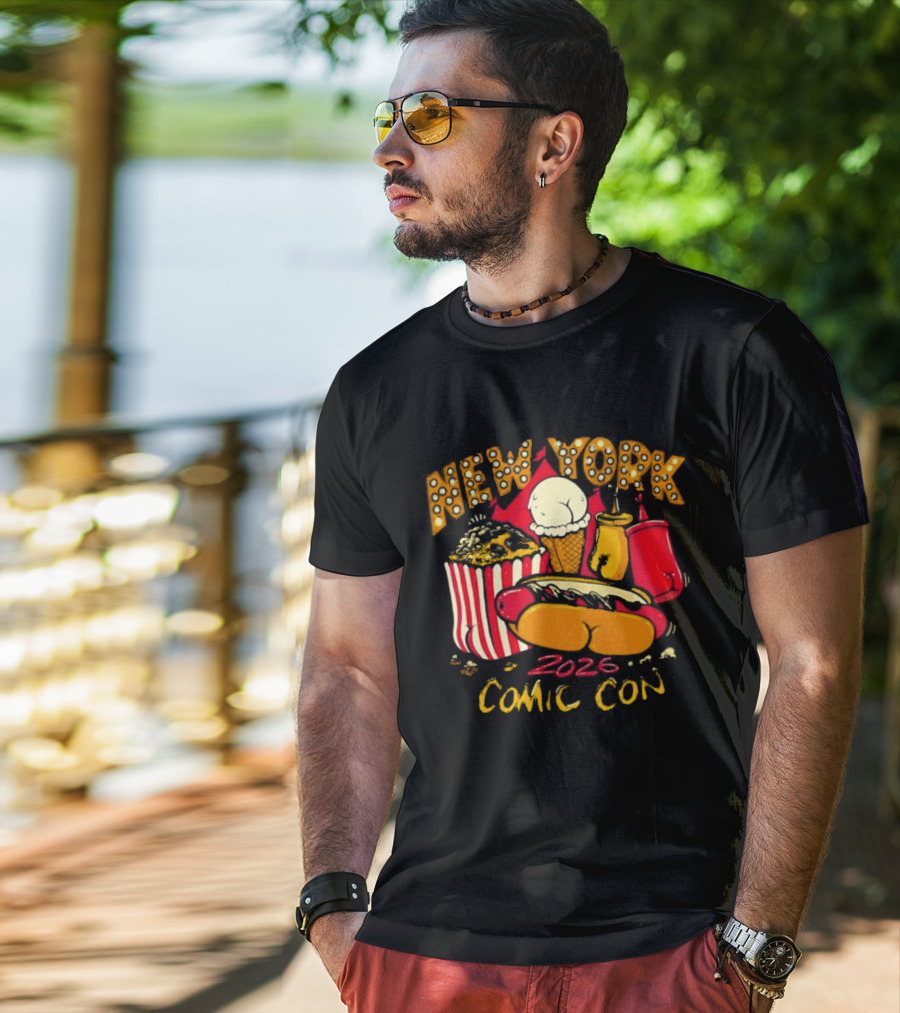 New York Comic Con 2026 Food Fun Hot Dog Popcorn Convention T-Shirt