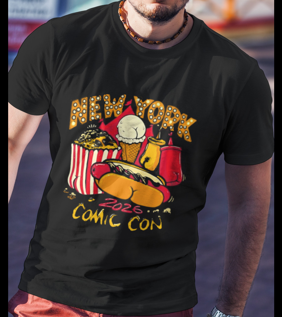 New York Comic Con 2026 Food Fun Hot Dog Popcorn Convention T-Shirt