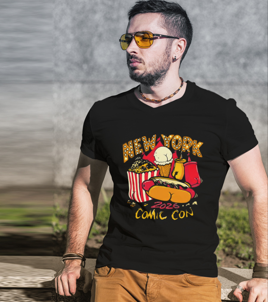 New York Comic Con 2026 Food Fun Hot Dog Popcorn Convention T-Shirt