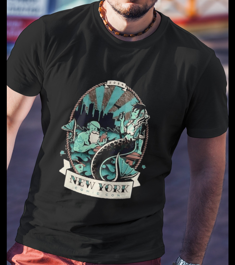 New York Comic Con 2026 Mermaid Merman City Skyline Ocean T-Shirt