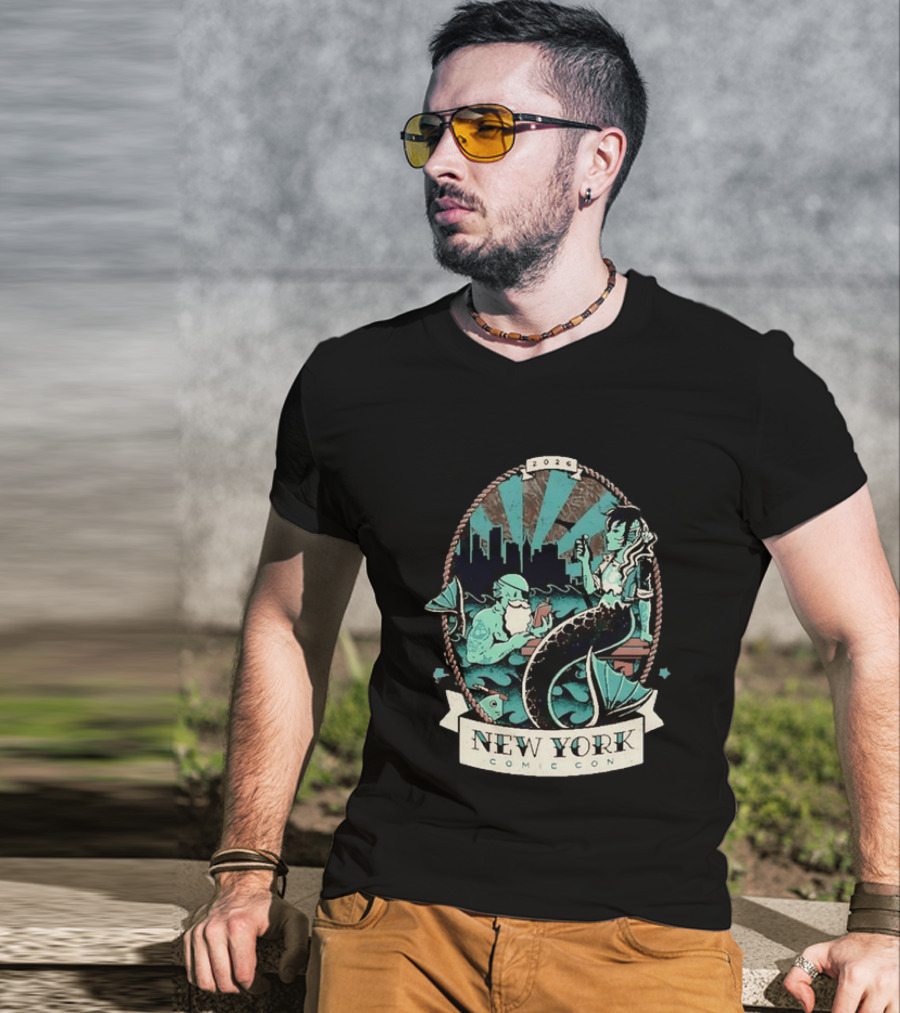 New York Comic Con 2026 Mermaid Merman City Skyline Ocean T-Shirt