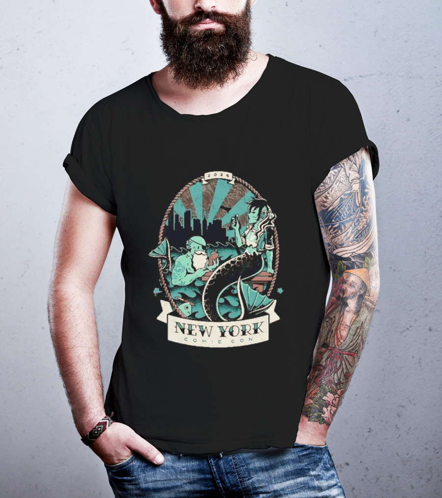 New York Comic Con 2026 Mermaid Merman City Skyline Ocean T-Shirt