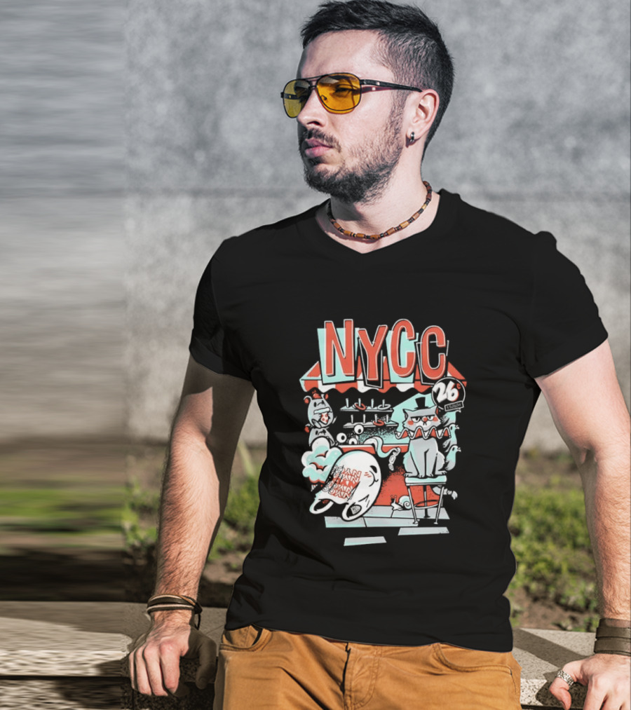NYCC 26 Cent 1 Throw Carnival Cat Retro Style Comic Fairground Fun T-Shirt