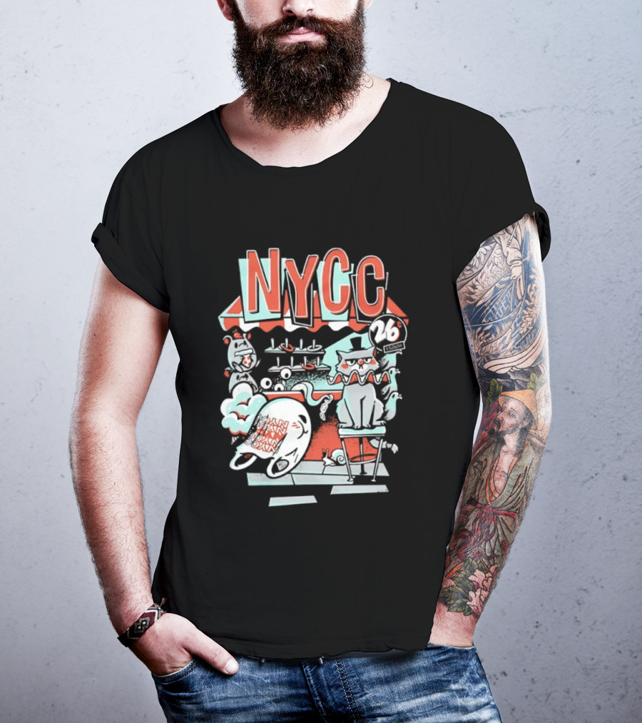 NYCC 26 Cent 1 Throw Carnival Cat Retro Style Comic Fairground Fun T-Shirt