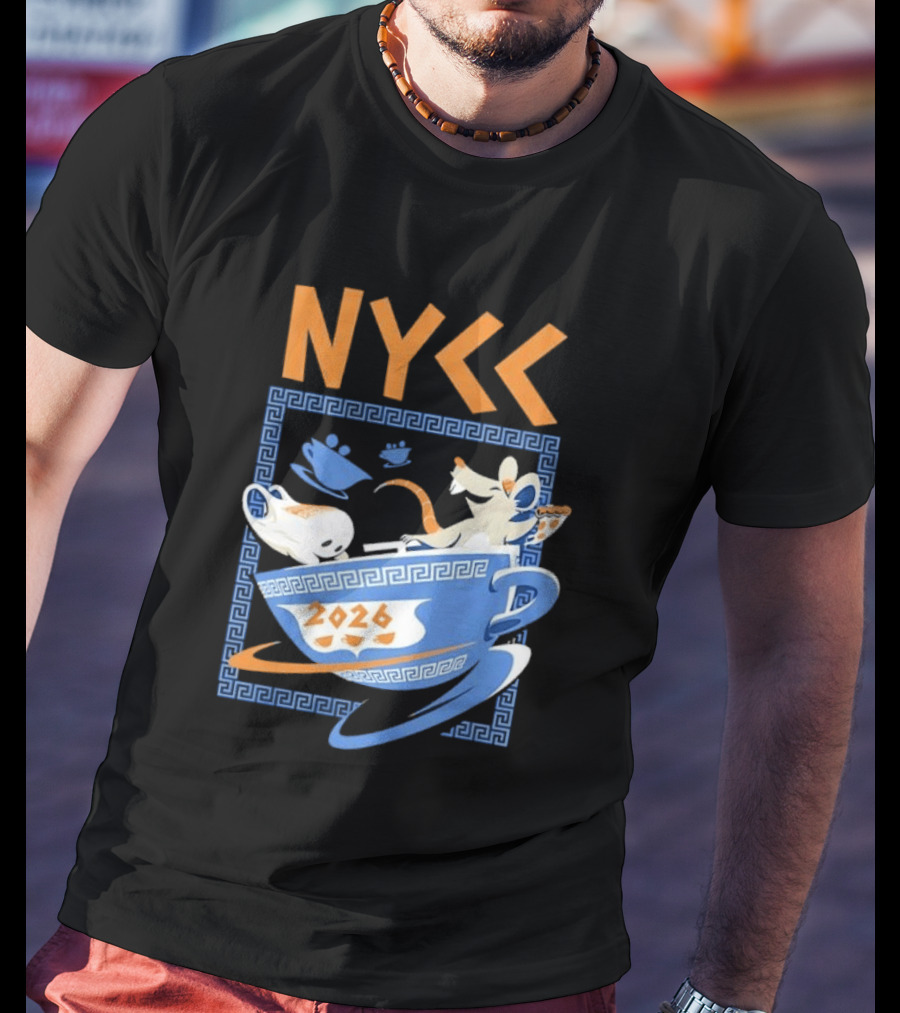 NYCC 2026 Pizza Rat Cup Greek Pattern Tea Event T-Shirt