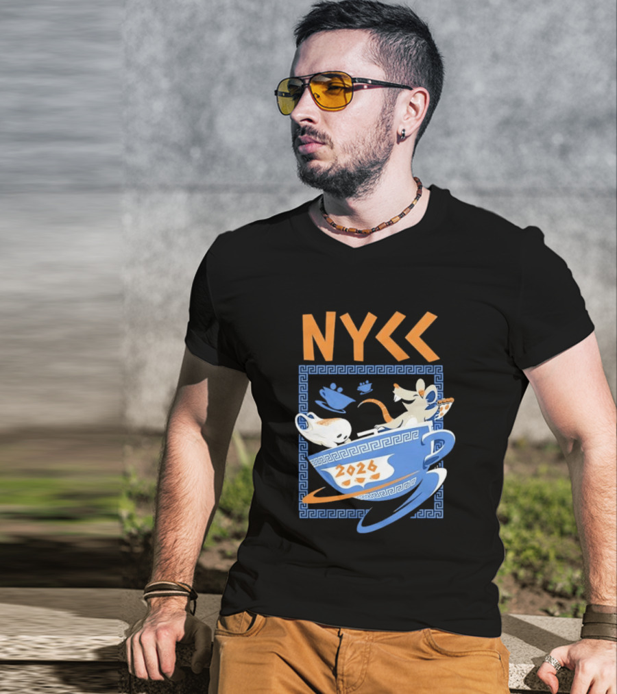 NYCC 2026 Pizza Rat Cup Greek Pattern Tea Event T-Shirt