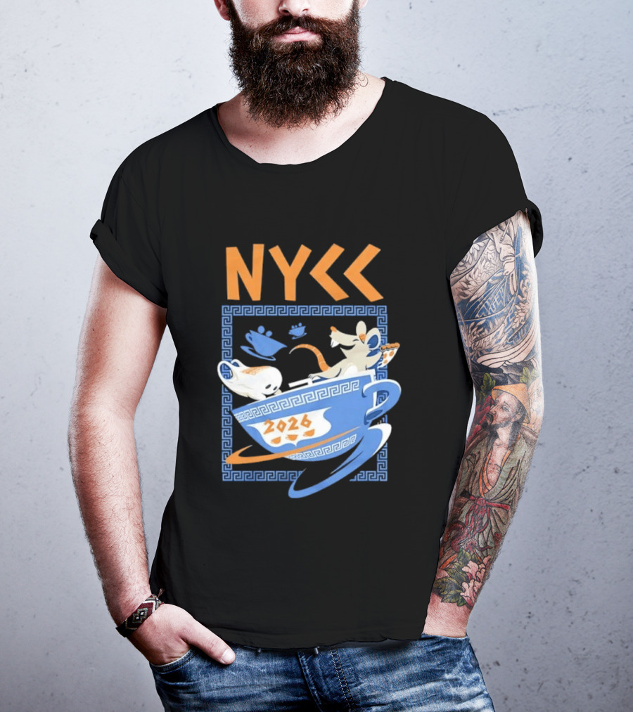NYCC 2026 Pizza Rat Cup Greek Pattern Tea Event T-Shirt