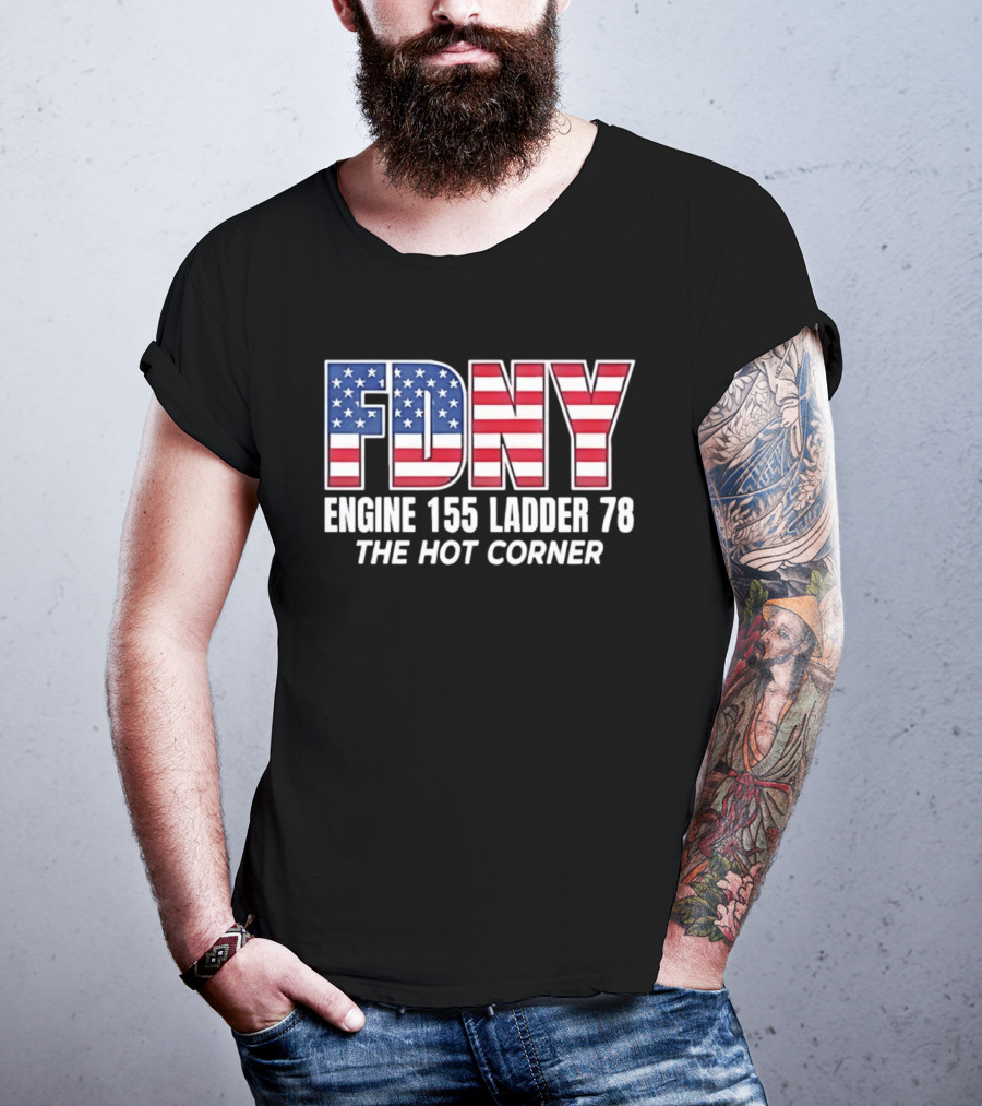 FDNY Engine 155 Ladder 78 The Hot Corner American Flag Edition T-Shirt