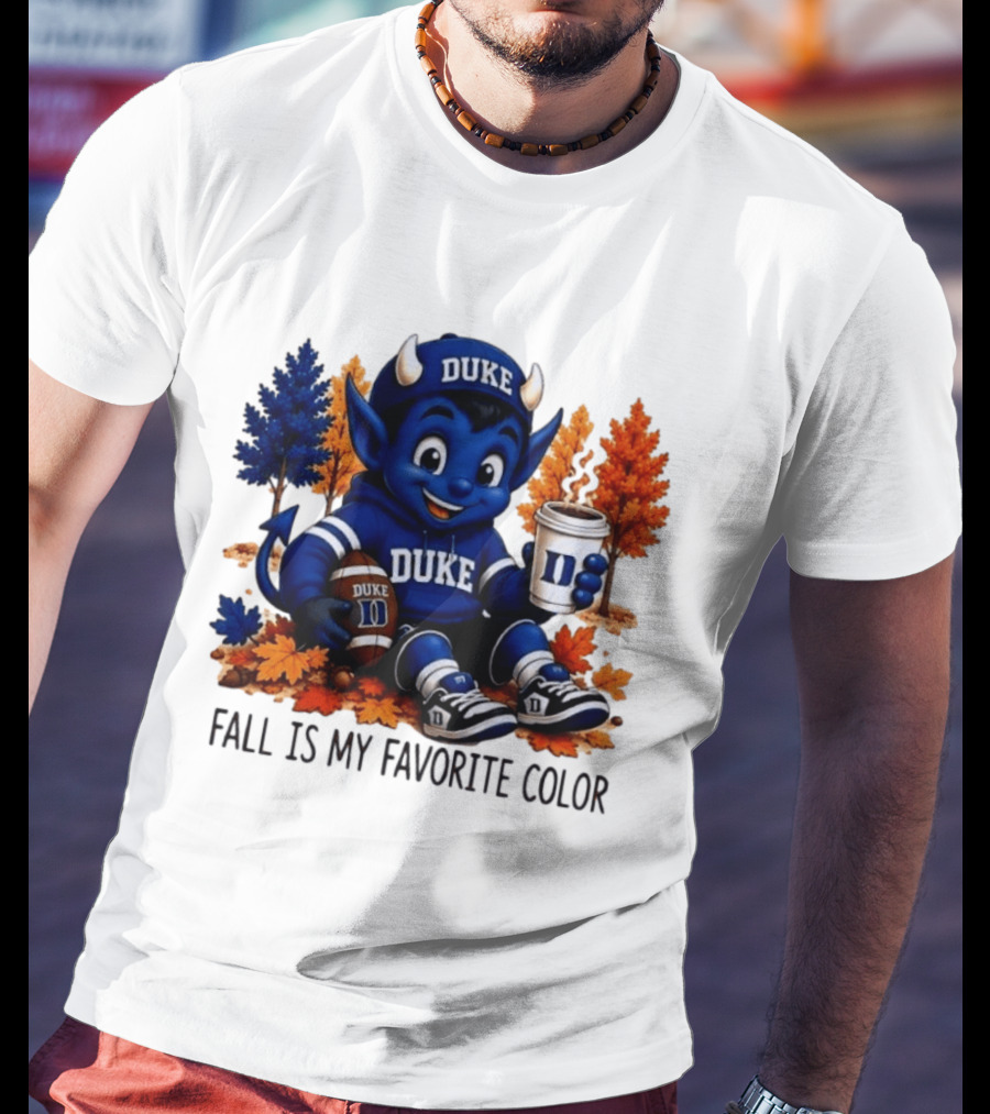 Duke Blue Devils Fall Is My Favorite Color Football Coffee Autumn Leaves T-Shirt