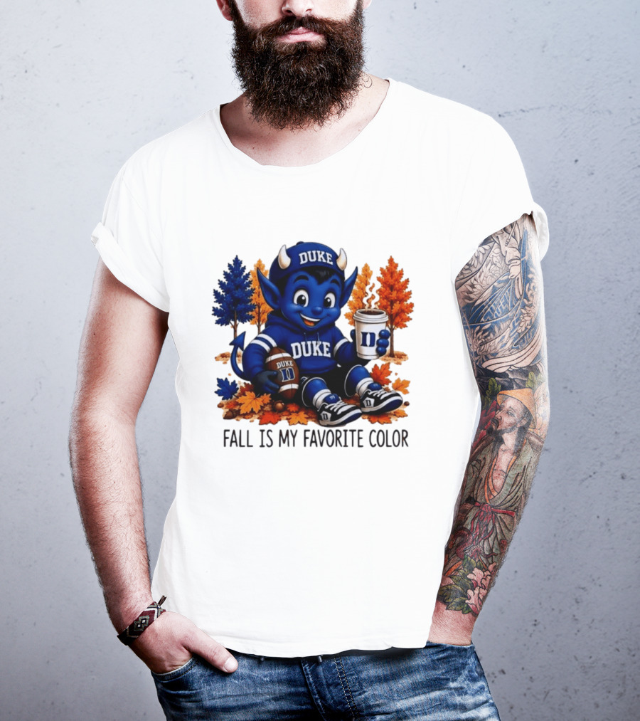 Duke Blue Devils Fall Is My Favorite Color Football Coffee Autumn Leaves T-Shirt
