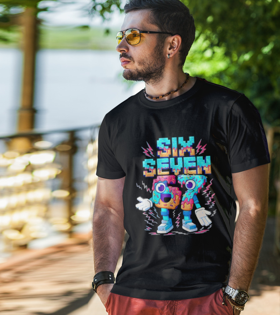 Six Seven Donut Cartoon Sprinkles With Colorful Numbers And Playful T-Shirt