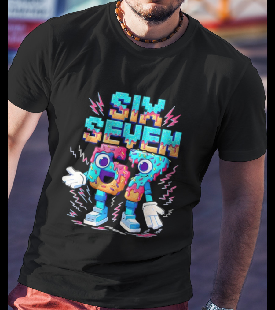 Six Seven Donut Cartoon Sprinkles With Colorful Numbers And Playful T-Shirt