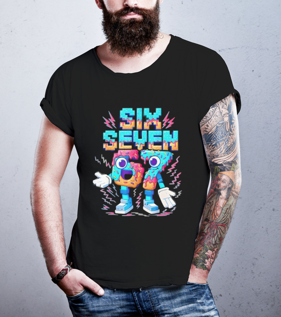 Six Seven Donut Cartoon Sprinkles With Colorful Numbers And Playful T-Shirt