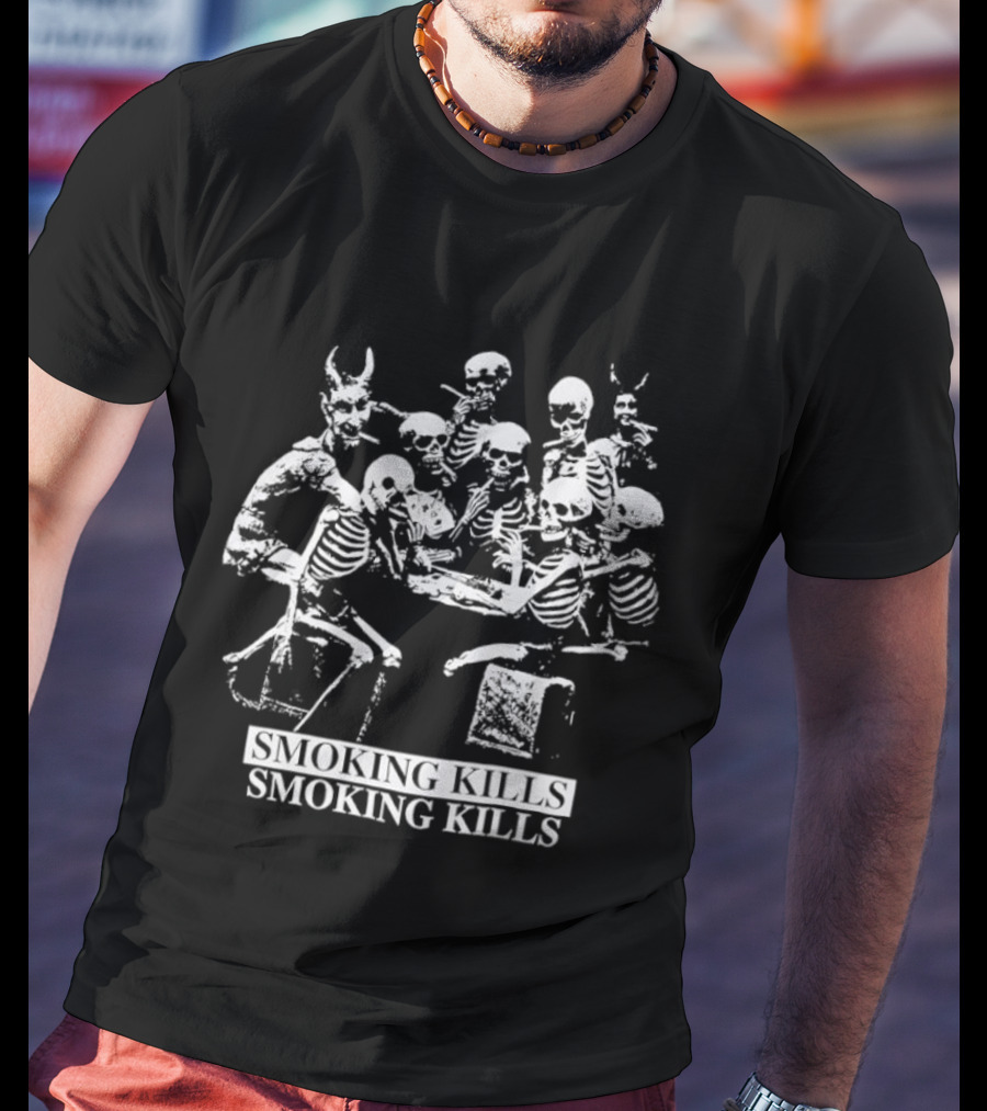 Skeleton Poker Game Smoking Kills Gothic T-Shirt
