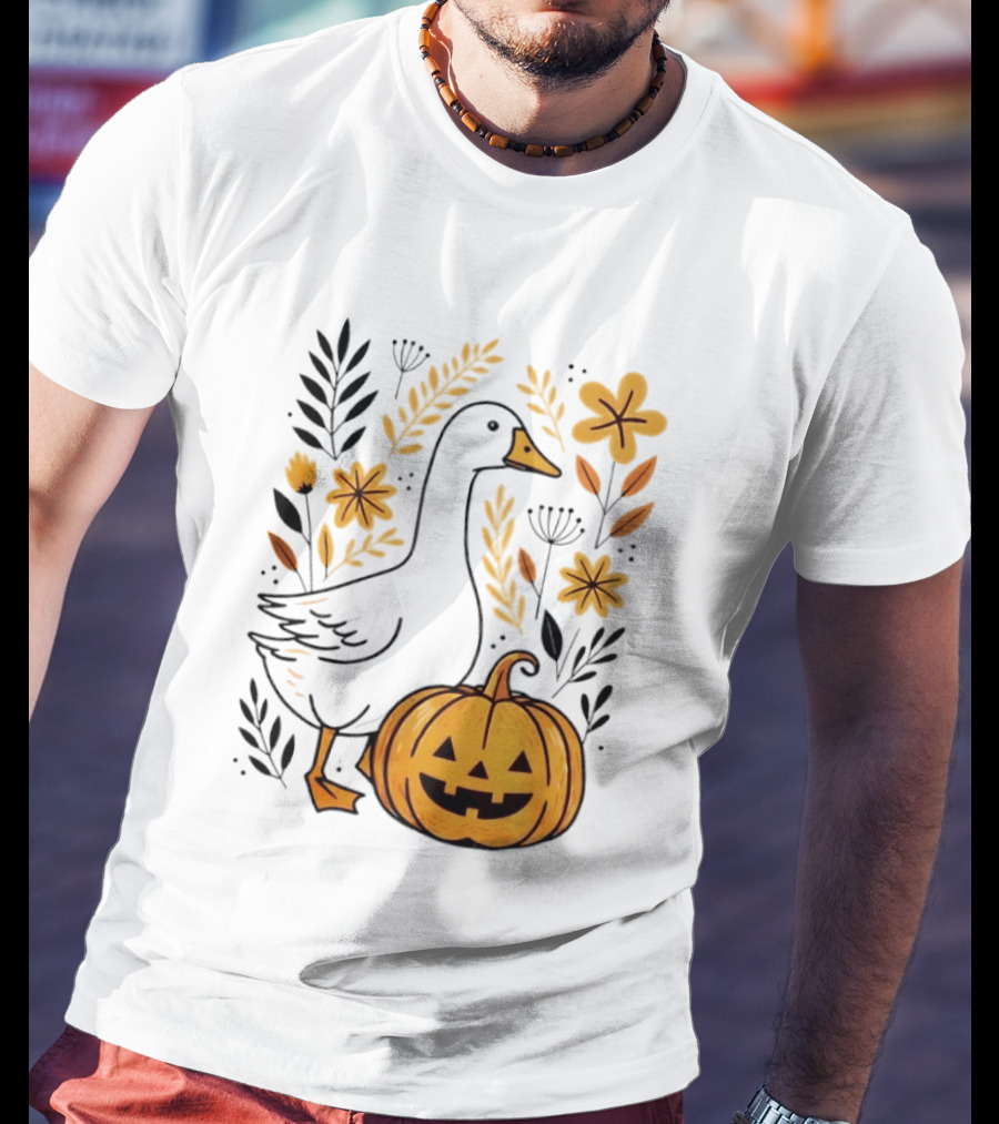 Pumpkin Jack O Lantern Goose Fall Farmhouse Floral Halloween T-Shirt