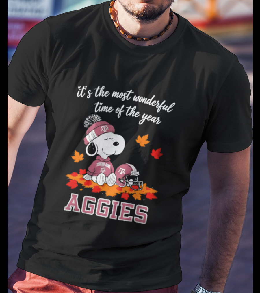 Snoopy It's The Most Wonderful Time Of The Year Texas A&M Aggies Autumn Leaves T-Shirt