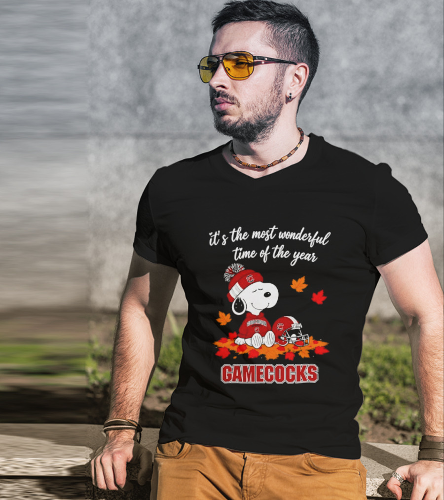 Snoopy South Carolina Gamecocks It's The Most Wonderful Time Of The Year Autumn Leaves T-Shirt