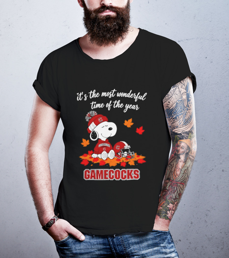 Snoopy South Carolina Gamecocks It's The Most Wonderful Time Of The Year Autumn Leaves T-Shirt
