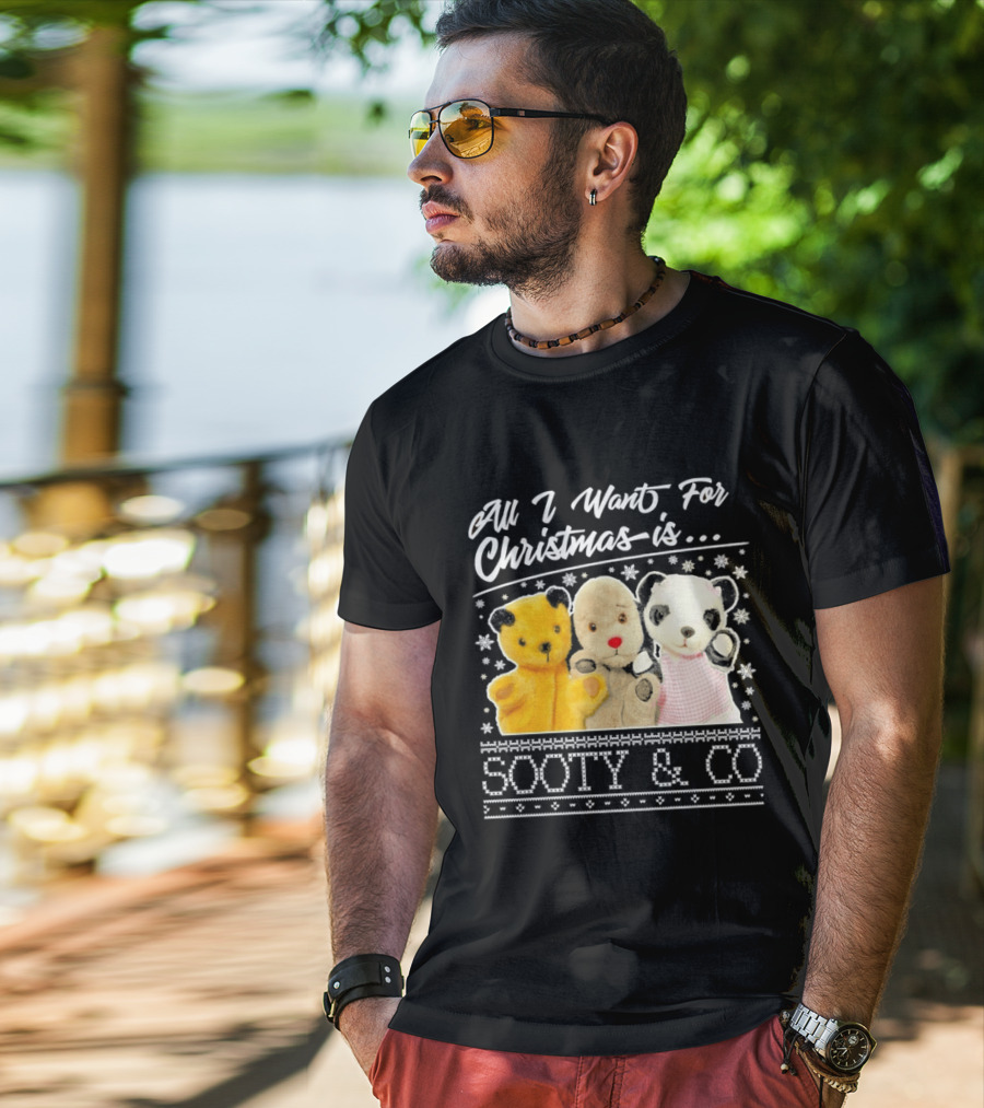 All I Want For Christmas Is Sooty And Co Vintage Stuffed Characters T-Shirt