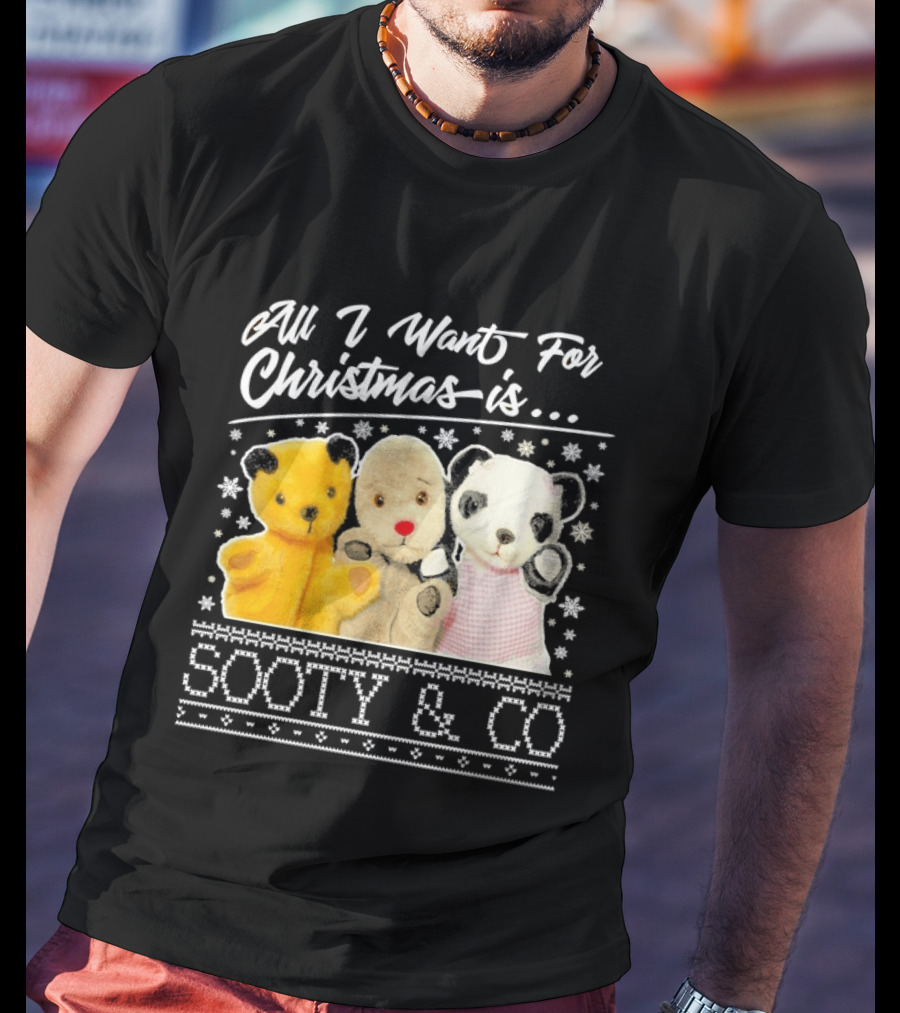 All I Want For Christmas Is Sooty And Co Vintage Stuffed Characters T-Shirt