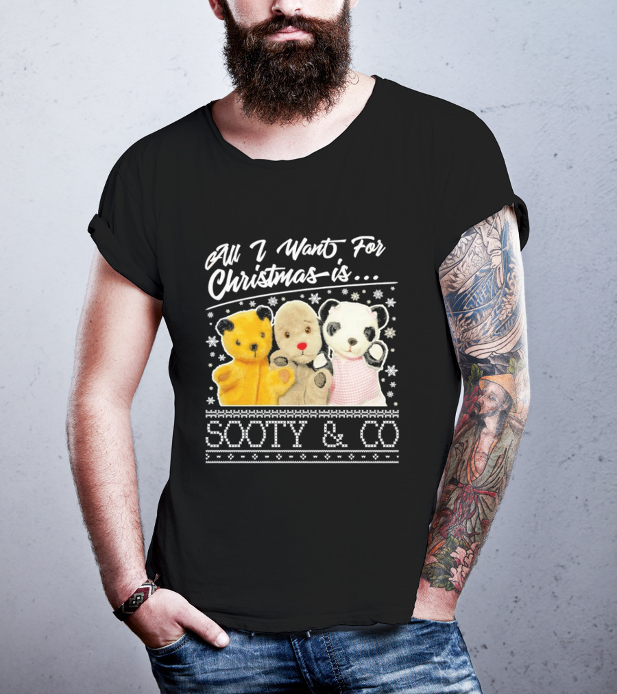 All I Want For Christmas Is Sooty And Co Vintage Stuffed Characters T-Shirt