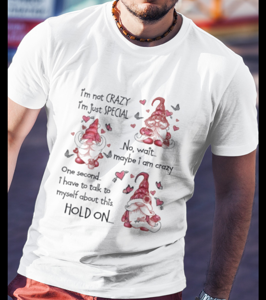 I'm Not Crazy I'm Just Special Gnome No Wait Maybe I Am Crazy Hold On T-Shirt