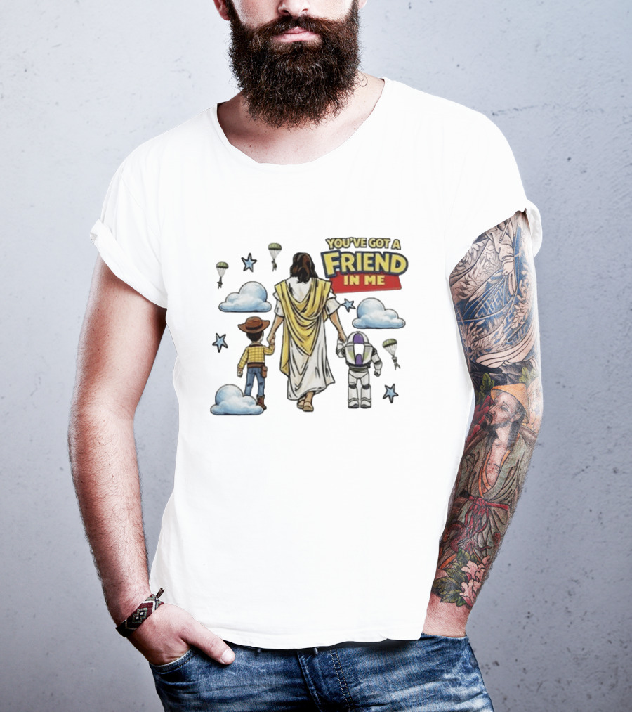 You've Got A Friend In Me Jesus Woody Buzz Lightyear Parachutes Clouds Stars T-Shirt