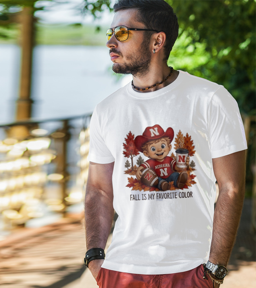 Nebraska Huskers Fall Football Kid Holding Coffee And Ball T-Shirt