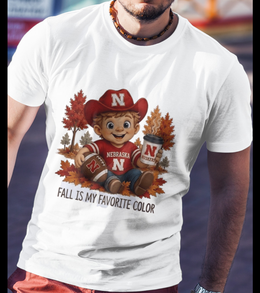 Nebraska Huskers Fall Football Kid Holding Coffee And Ball T-Shirt