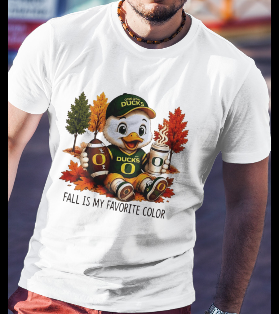 Oregon Ducks Fall Is My Favorite Color Cute Mascot Football Autumn Leaves T-Shirt