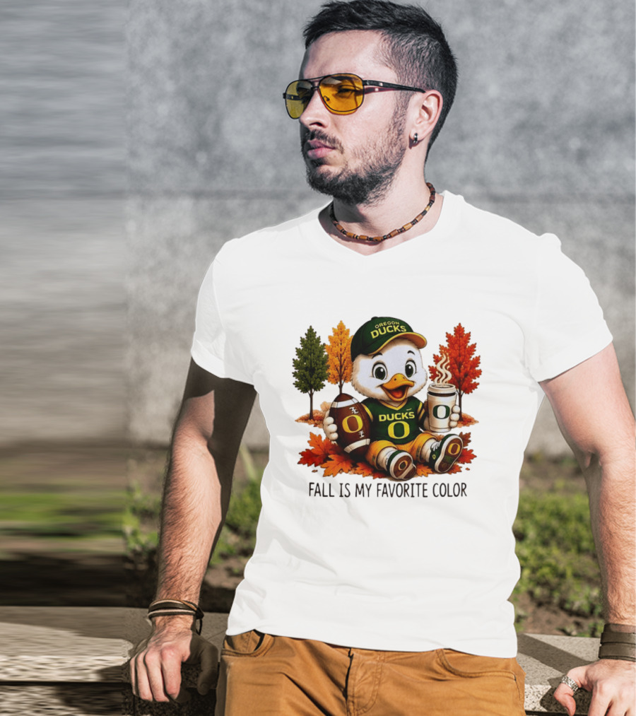 Oregon Ducks Fall Is My Favorite Color Cute Mascot Football Autumn Leaves T-Shirt