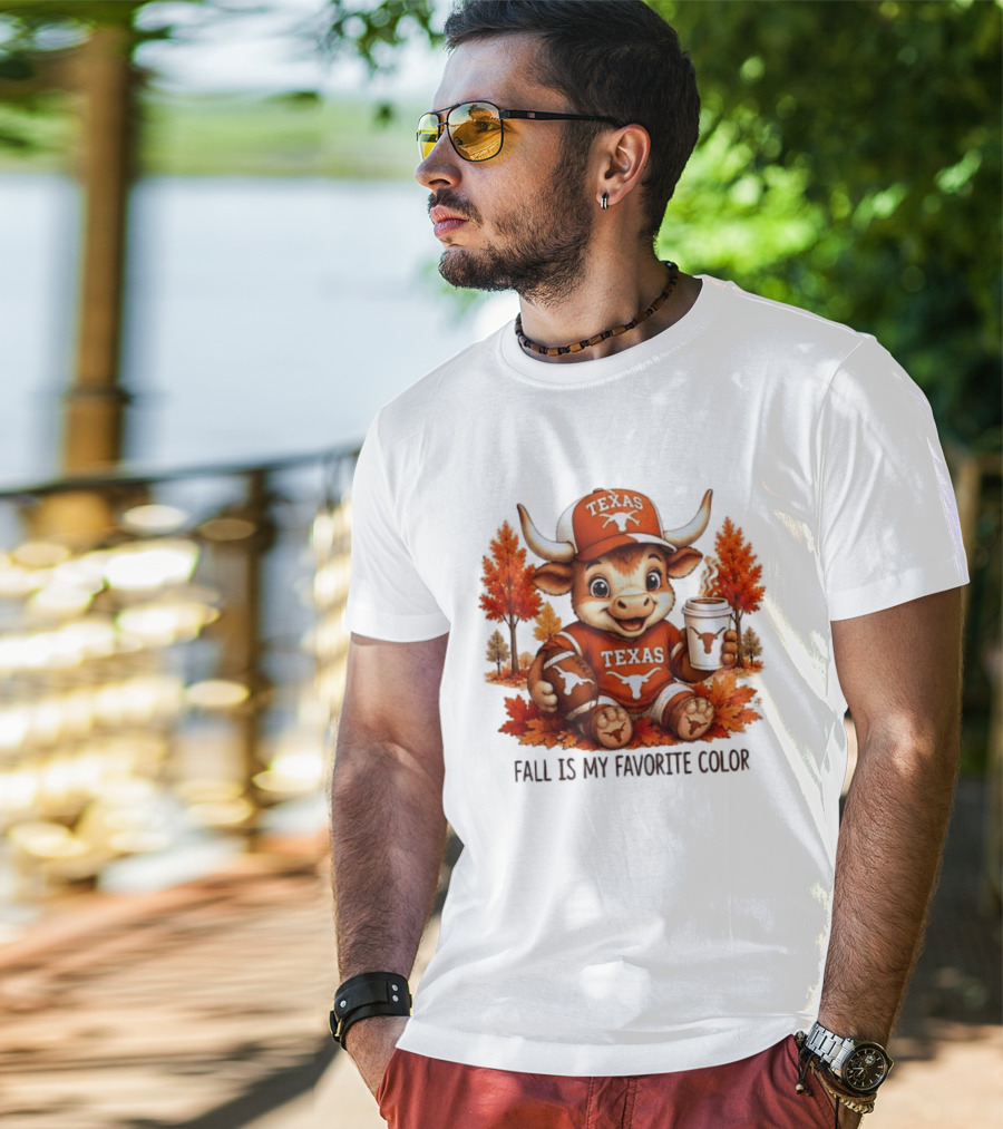 Texas Longhorns Fall Is My Favorite Color With Adorable Longhorn And Autumn Leaves T-Shirt
