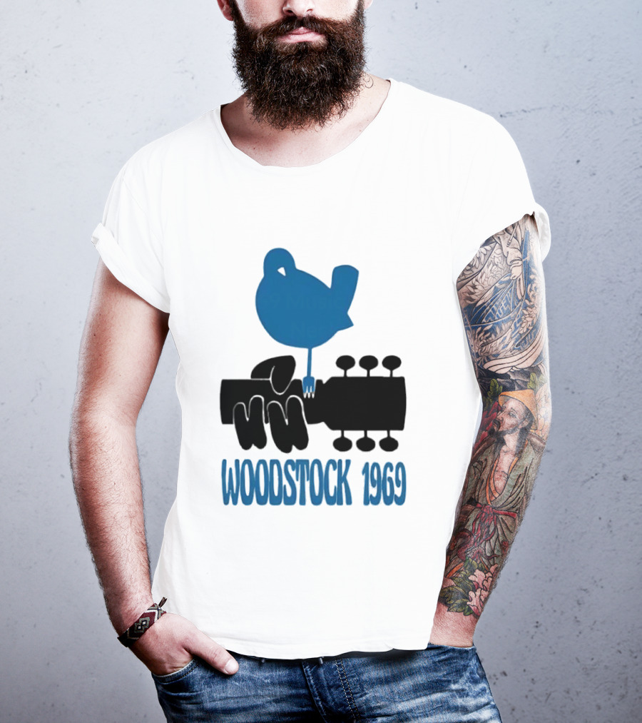 Woodstock 1969 Music Festival Bird On Guitar Neck T-Shirt