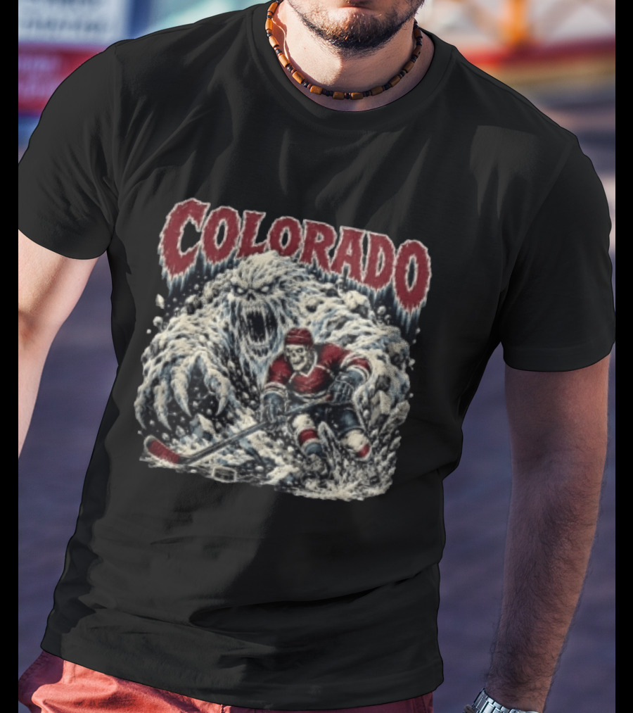 Colorado Avalanche Hockey Skeleton Player Ice Monster Chase T-Shirt