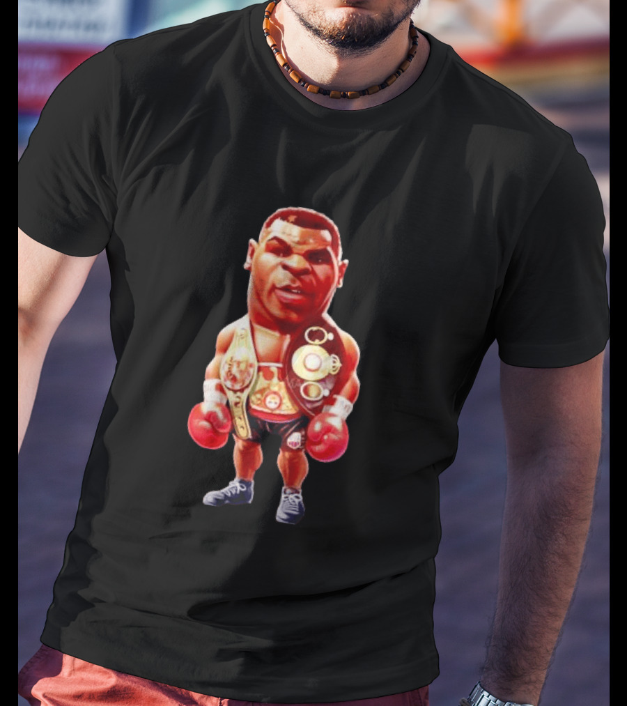 Mike Tyson Cartoon Boxing Champion With Championship Belts And Gloves T-Shirt