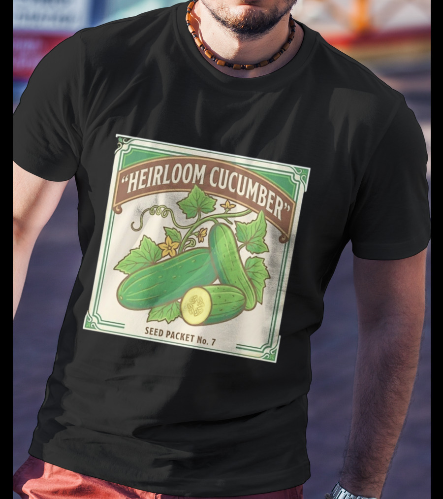 Heirloom Cucumber Seed Packet No 7 Vintage Gardening Iconic Green T-Shirt