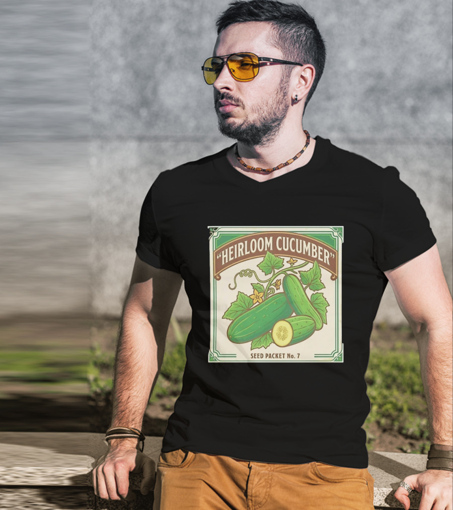 Heirloom Cucumber Seed Packet No 7 Vintage Gardening Iconic Green T-Shirt